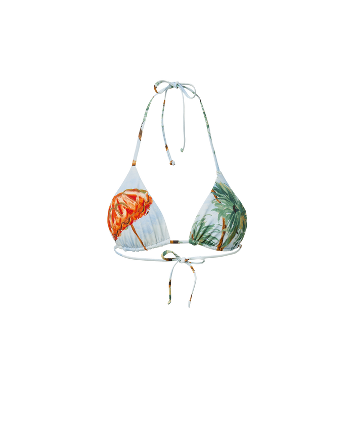 Veronica Beard White bikini top with beach print and tie straps