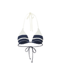 Veronica Beard White and navy striped triangle bikini top with halter and back ties.