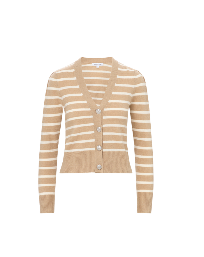Veronica Beard Solene Striped Cashmere Cardigan - Sand/Ivory