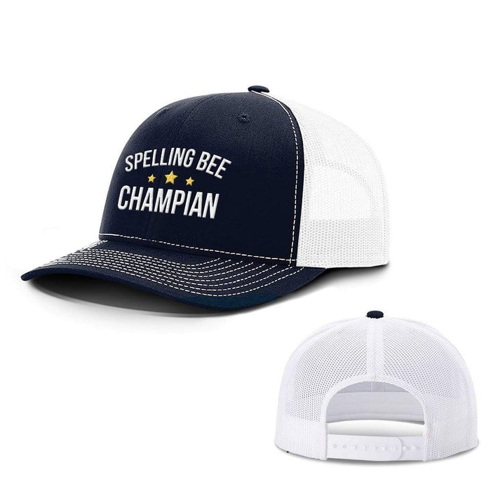 BustedTees.com Snapback / Navy and White / One Size Spelling Bee Champion Hats
