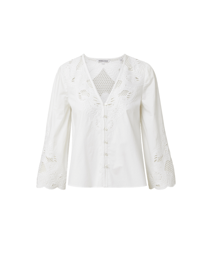 Veronica Beard Suniva Embroidered Shirt - White