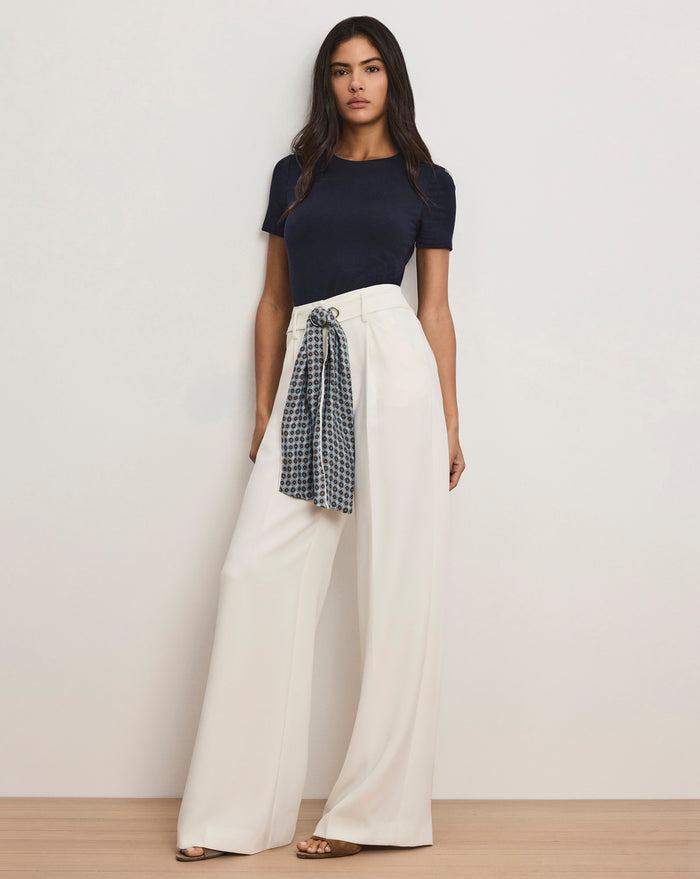 Veronica Beard Tai Belted Wide-Leg Pant - Dove White