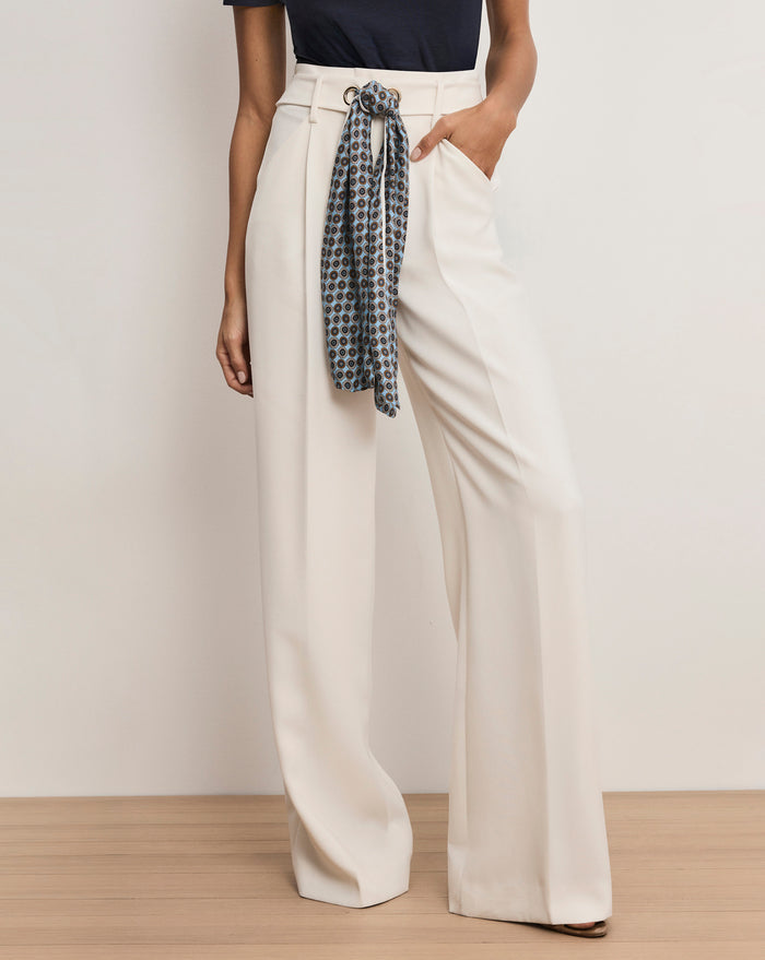 Veronica Beard Tai Belted Wide-Leg Pant - Dove White