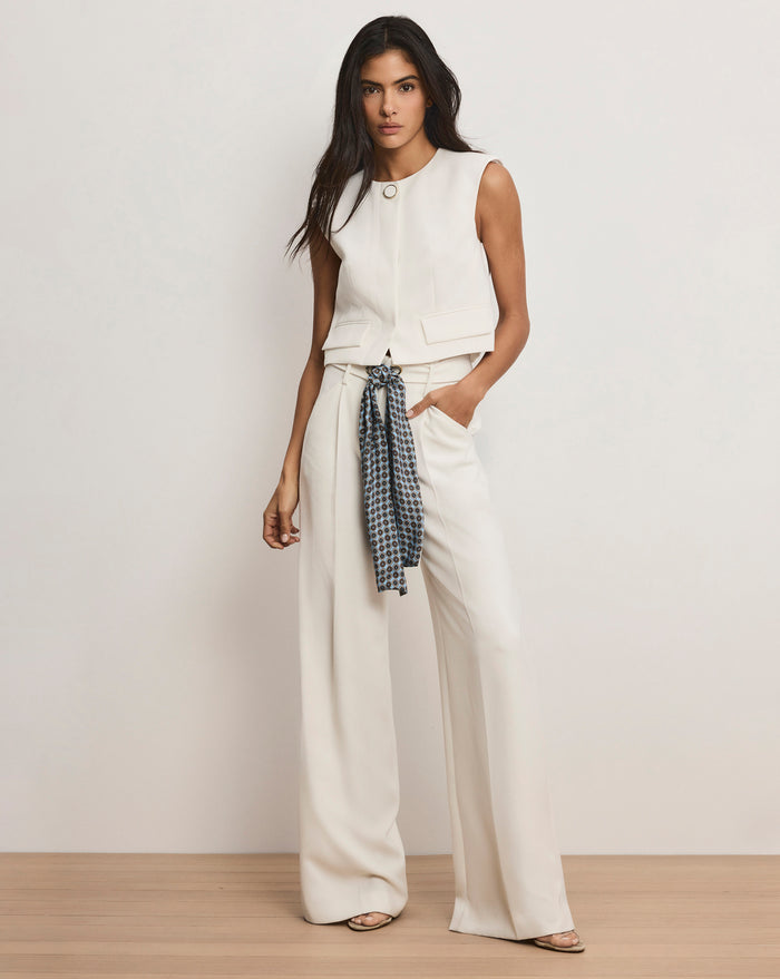 Veronica Beard Tai Belted Wide-Leg Pant - Dove White