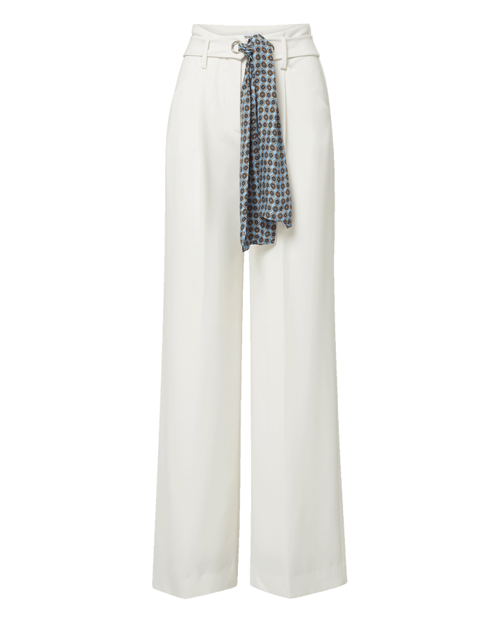 Veronica Beard Tai Belted Wide-Leg Pant - Dove White