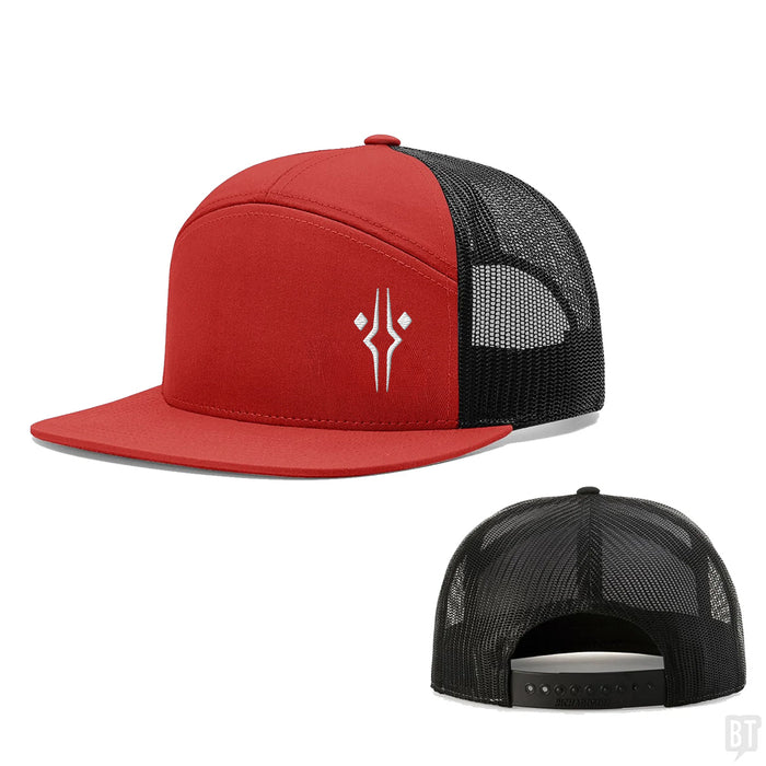 Seven-Panel Trucker Flatbill / Red And Black / One Size