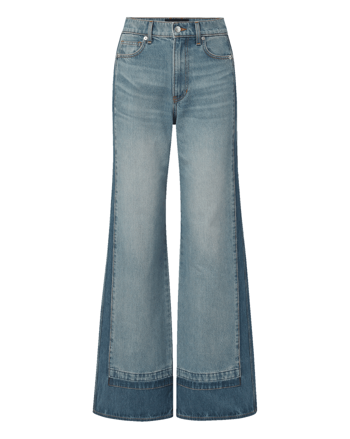 Veronica Beard Taylor Color-Block Wide-Leg Jean - Cloudy Colorblock
