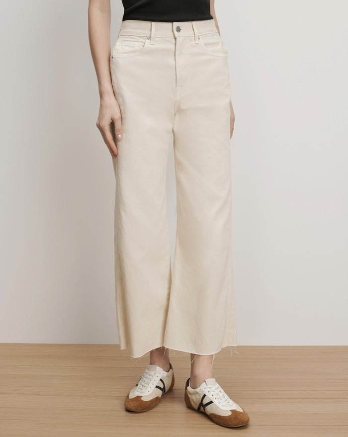 Veronica Beard Taylor Cropped Wide-Leg Jean - Ecru