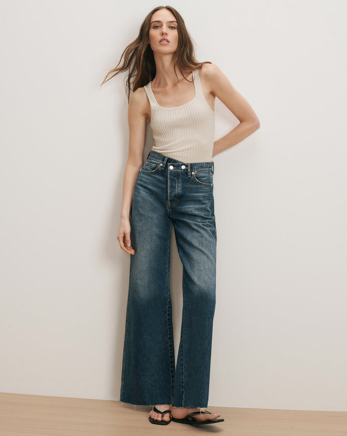 Veronica Beard Taylor Crossover-Waistband Wide-Leg Jean - City Lights