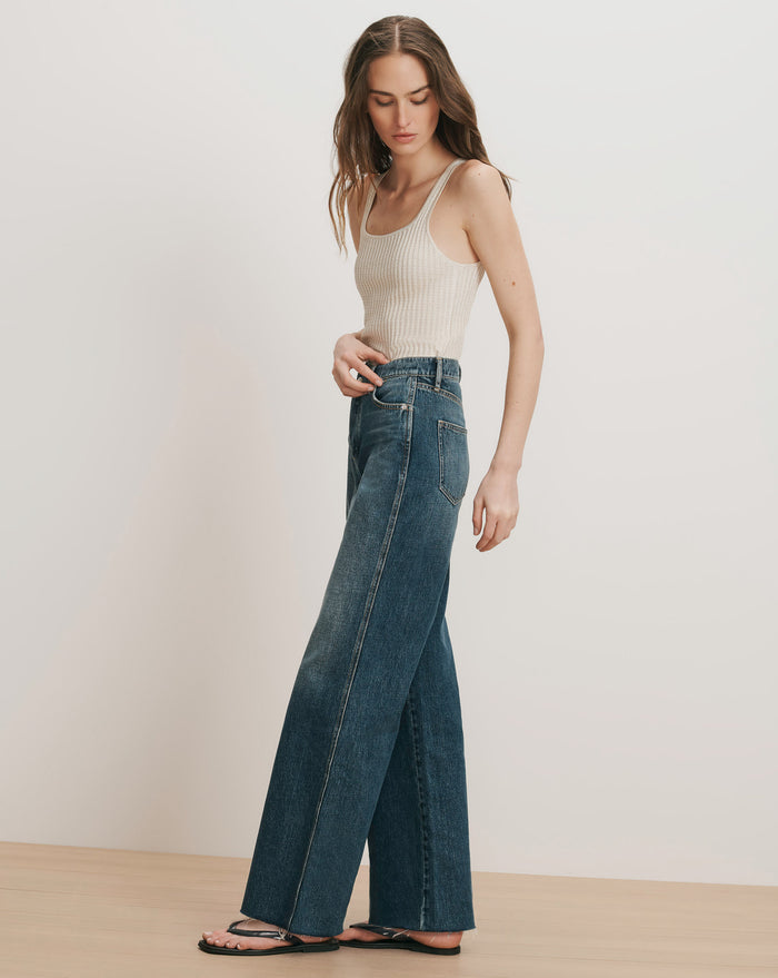 Veronica Beard Taylor Crossover-Waistband Wide-Leg Jean - City Lights