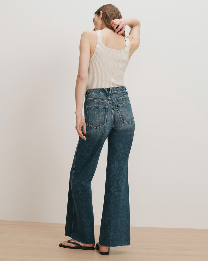 Veronica Beard Taylor Crossover-Waistband Wide-Leg Jean - City Lights