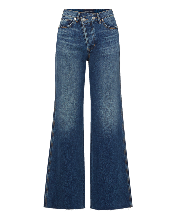 Veronica Beard Taylor Crossover-Waistband Wide-Leg Jean - City Lights