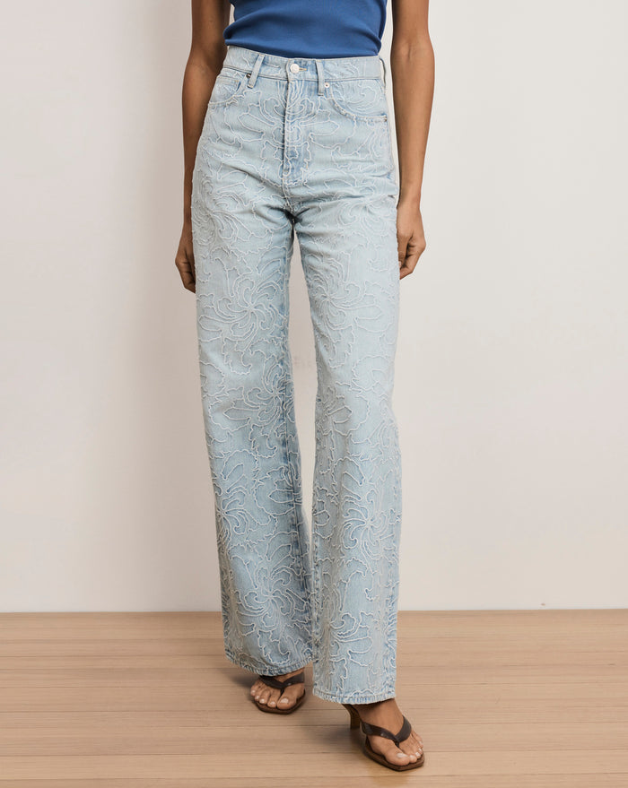 Veronica Beard Taylor Embroidered Wide-Leg Jean - Sun Spark