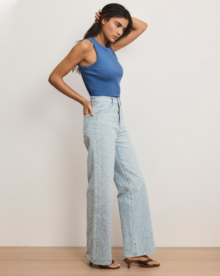 Veronica Beard Taylor Embroidered Wide-Leg Jean - Sun Spark