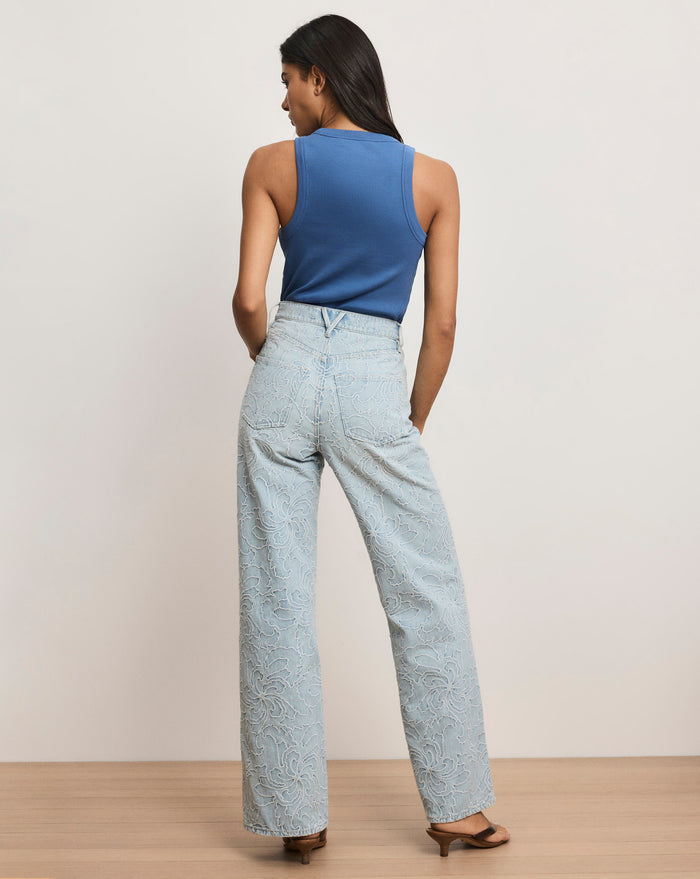 Veronica Beard Taylor Embroidered Wide-Leg Jean - Sun Spark