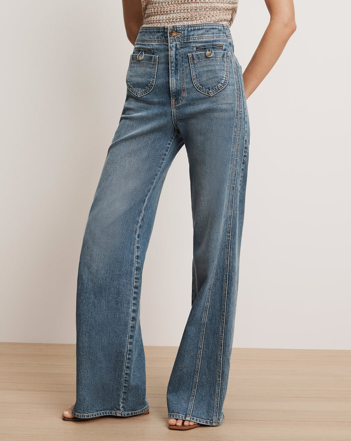Veronica Beard Taylor Godet Wide-Leg Jean - Sneek Peek
