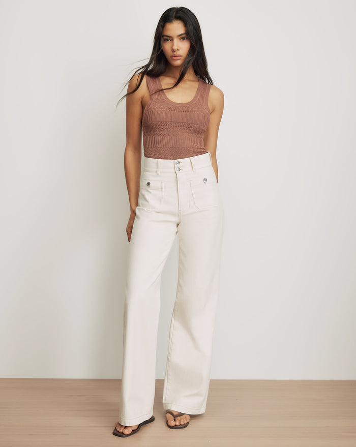 Veronica Beard Taylor Patch-Pocket Wide-Leg Jean - Ecru