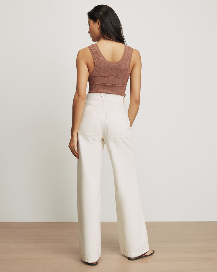 Veronica Beard White wide-leg jeans with back pockets.