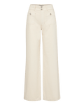 Veronica Beard Cream wide-leg jeans with front patch pockets.