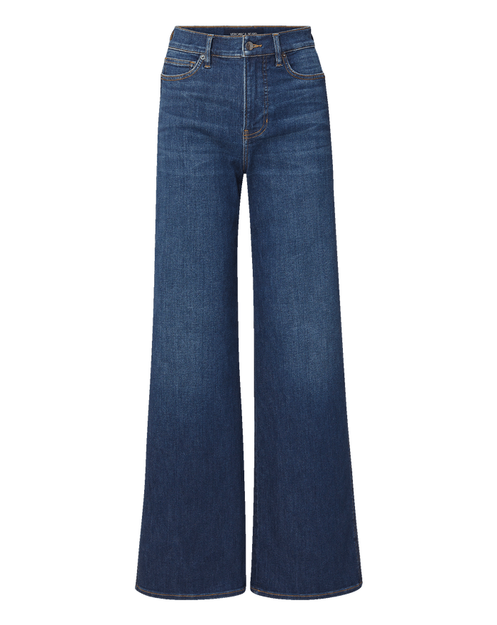 Veronica Beard Blue denim wide-leg jeans with a high waist.