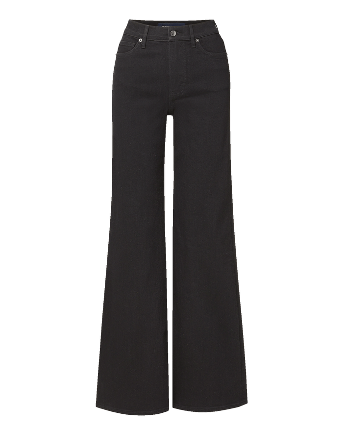 Veronica Beard Black denim wide-leg jeans with high waist.
