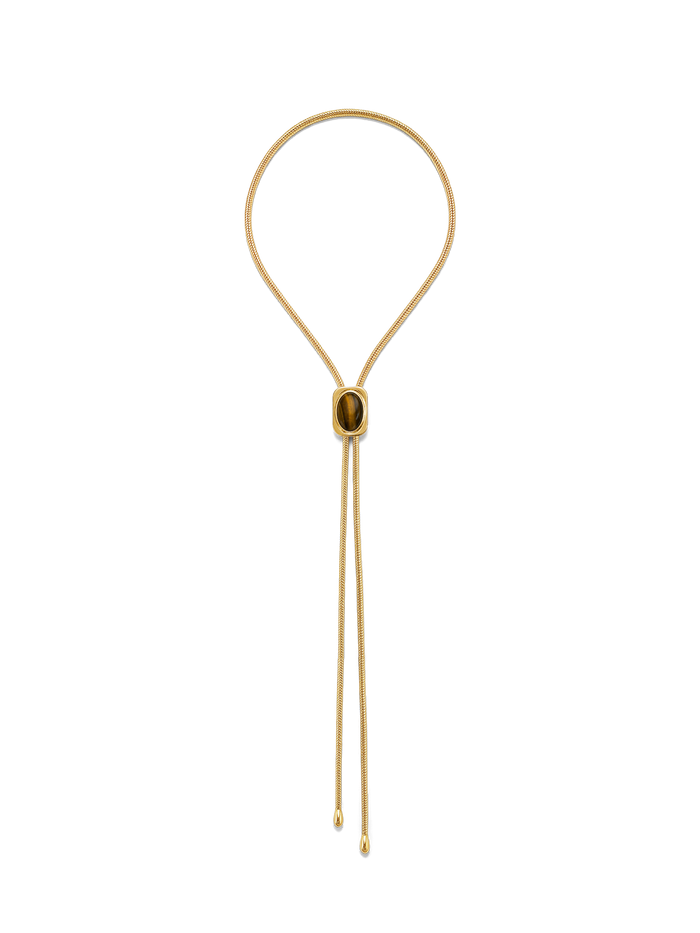 Veronica Beard Gold snake chain necklace with oval center bead.