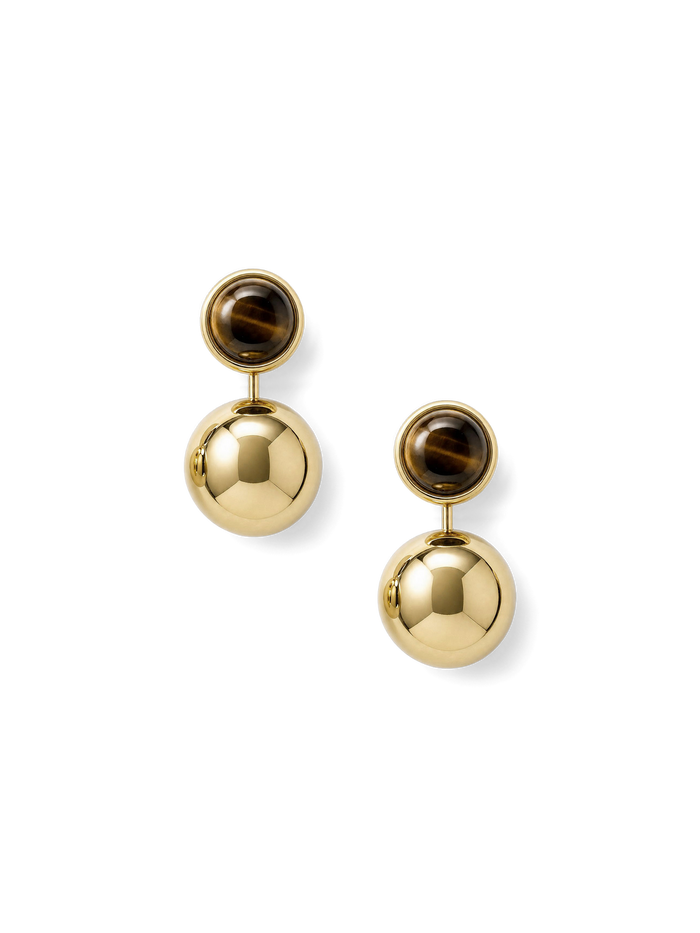 Veronica Beard Gold drop earrings with tiger's eye stones.