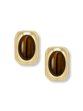 Veronica Beard Gold square earrings with oval brown tiger's eye.