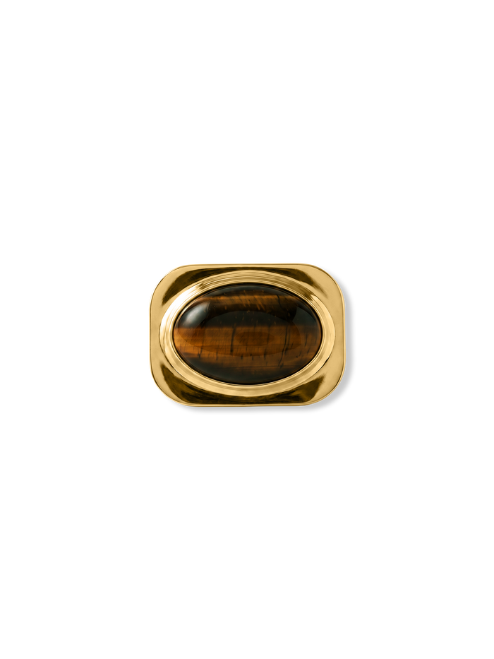 Veronica Beard Gold-tone oval ring with a brown tiger's eye stone.