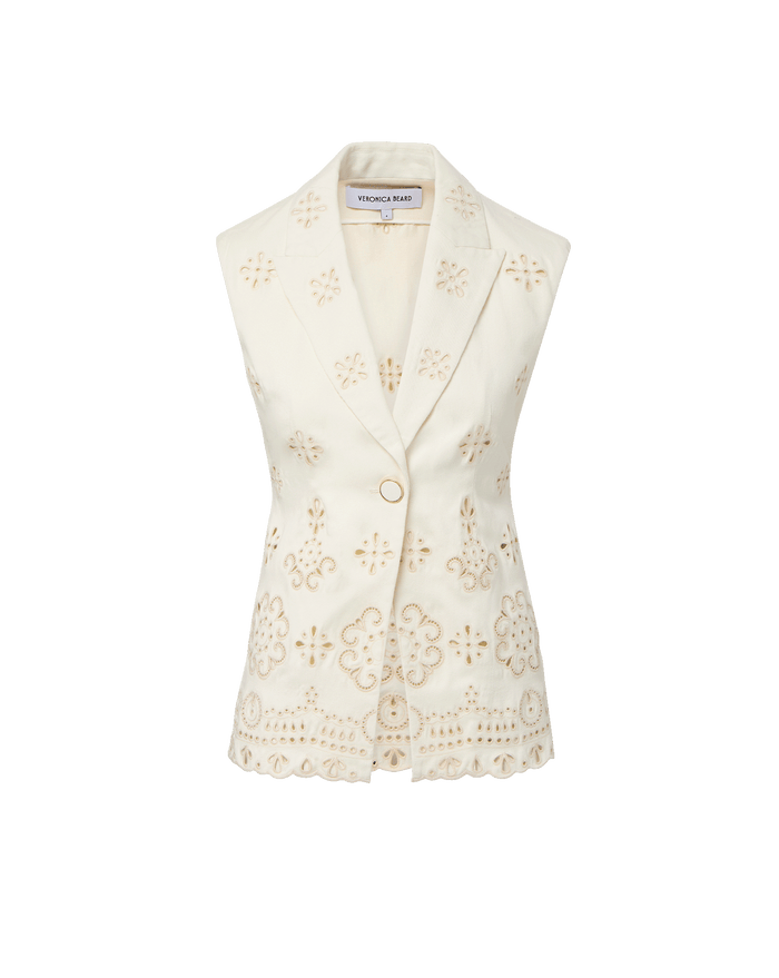 Veronica Beard Townes Eyelet Vest - Dove White
