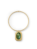 Veronica Beard Gold choker with a green gemstone pendant.