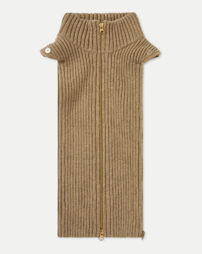 Veronica Beard Brown ribbed knit dickey with full-length zipper.