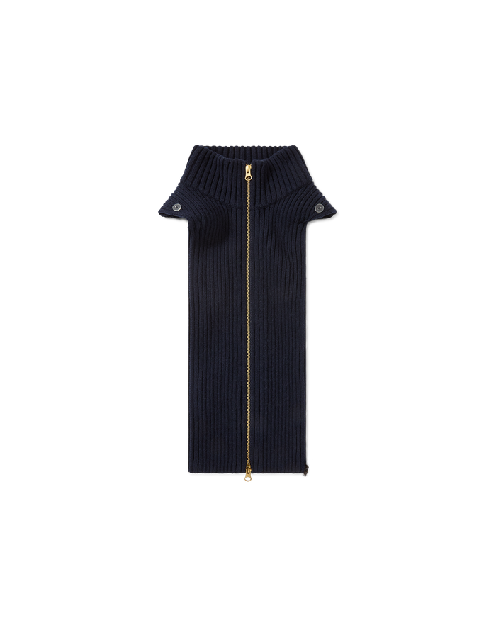 Veronica Beard Navy ribbed-knit wool dickey with gold zipper.