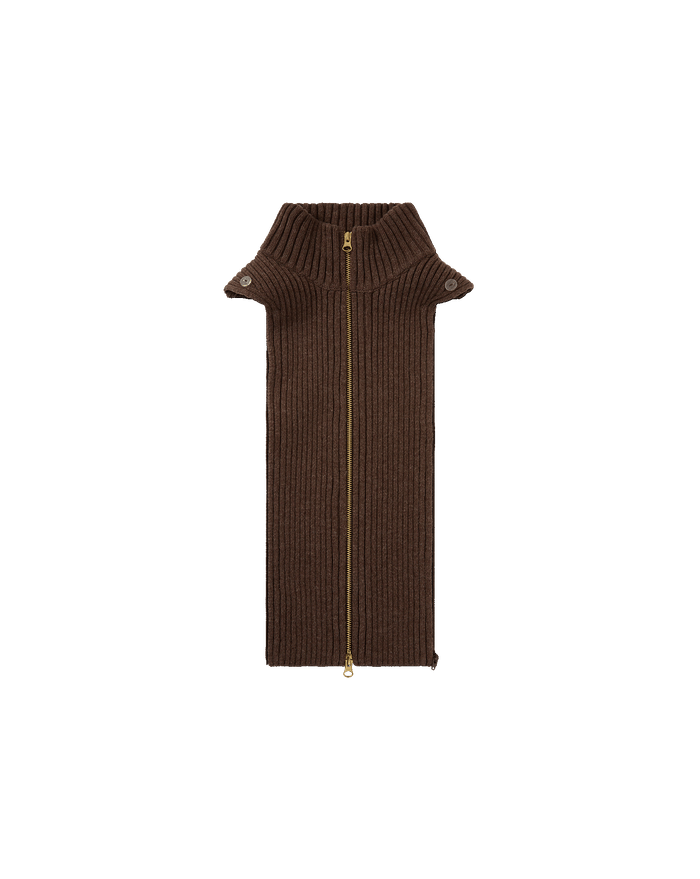 Veronica Beard Brown ribbed knit scarf with full-length zipper.