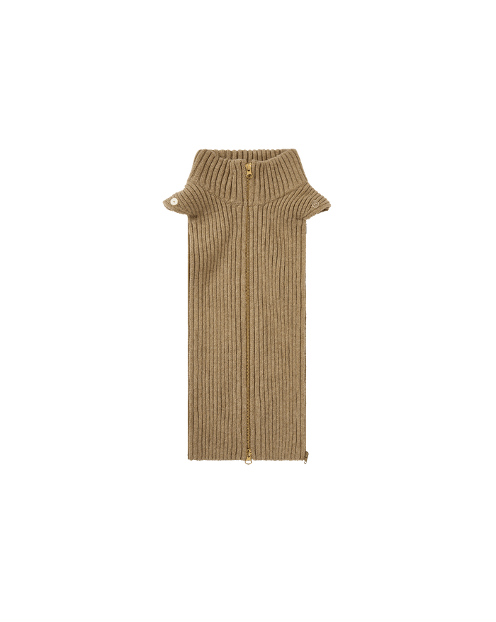 Veronica Beard Brown ribbed knit scarf with zipper and buttons.