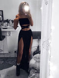 Two Piece Black Split Side Prom Dresses