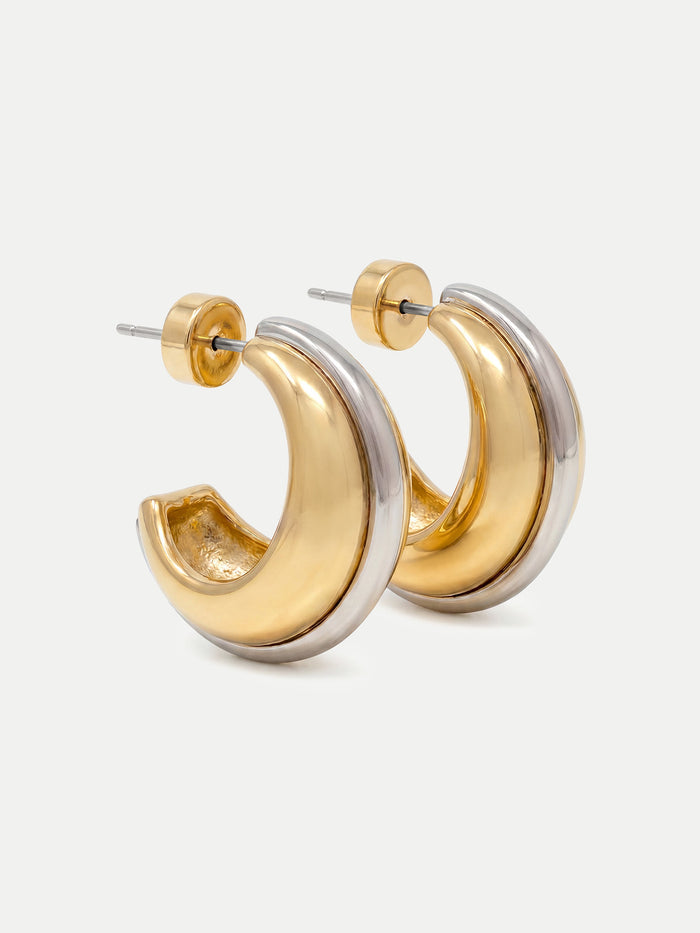Veronica Beard Two-tone gold and silver chunky hoop earrings.