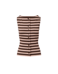 Veronica Beard Brown and pink striped sleeveless knit top with light wash flared jeans.