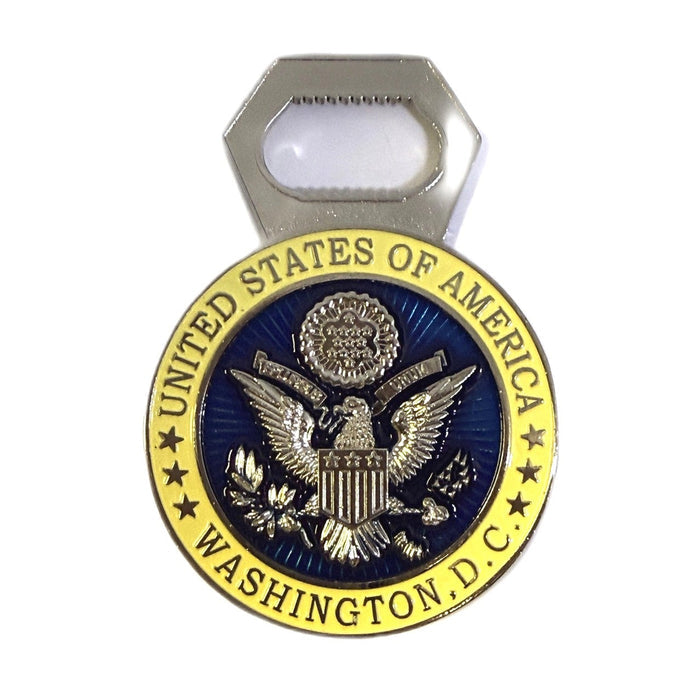 United States DC Blue and Yellow Crest Bottle Opener