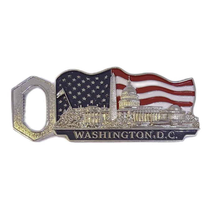 US Flag Silver Magnetic Bottle Opener