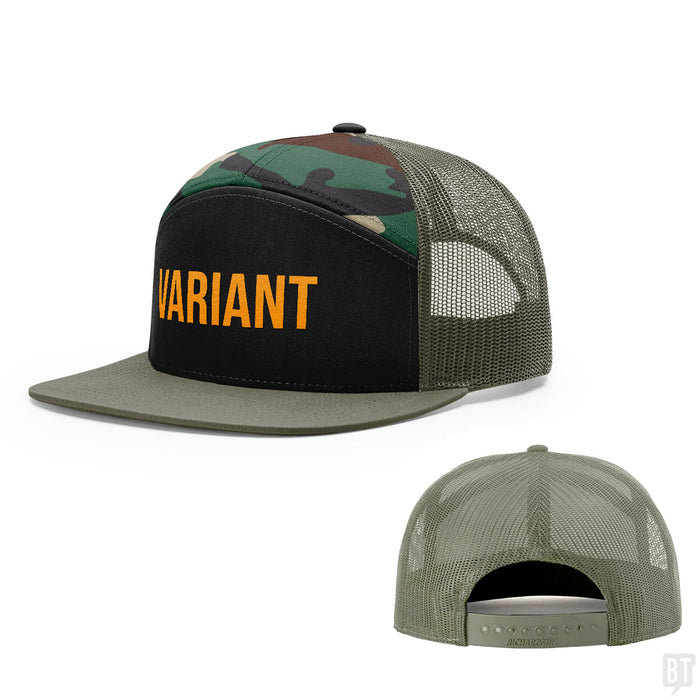 Seven-Panel Trucker Flatbill / Black and Camo and Loden / One Size