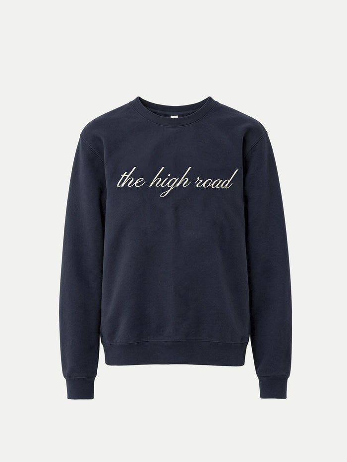 Veronica Beard Navy blue crewneck sweatshirt with white script text.