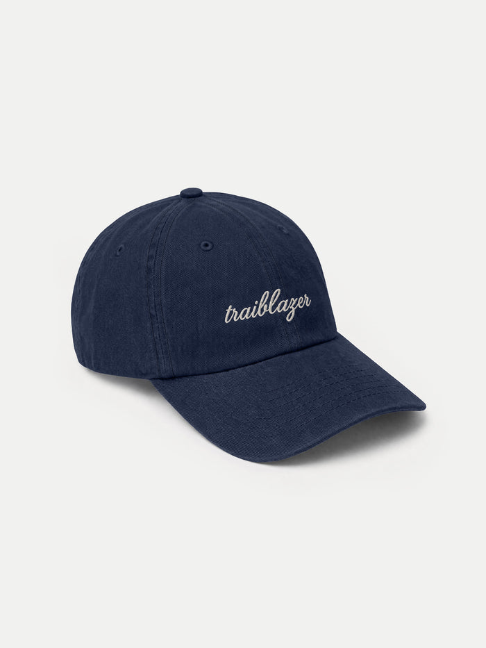 Veronica Beard Navy blue baseball cap with white embroidered trailblazer text.