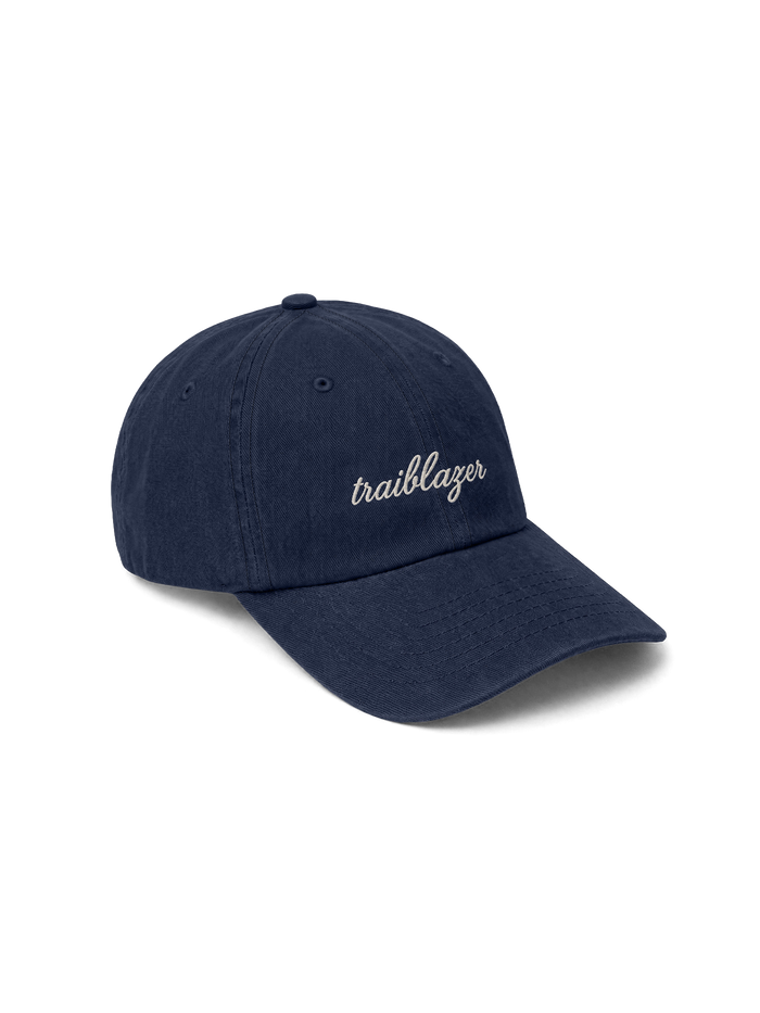 Veronica Beard Navy blue embroidered trailblazer baseball cap.