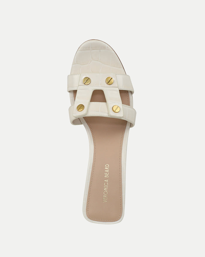 Veronica Beard Via Croc-Embossed Mid-Heel Sandal - Ecru