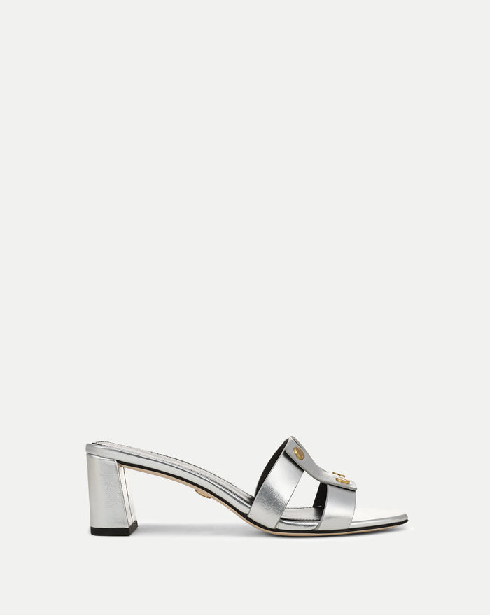 Veronica Beard Via Silver Mid-Heel Sandal - Silver