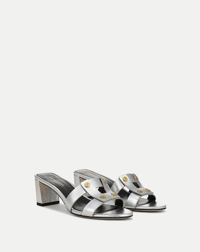 Veronica Beard Via Silver Mid-Heel Sandal - Silver