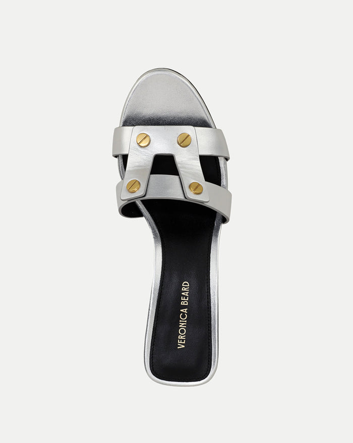 Veronica Beard Via Silver Mid-Heel Sandal - Silver