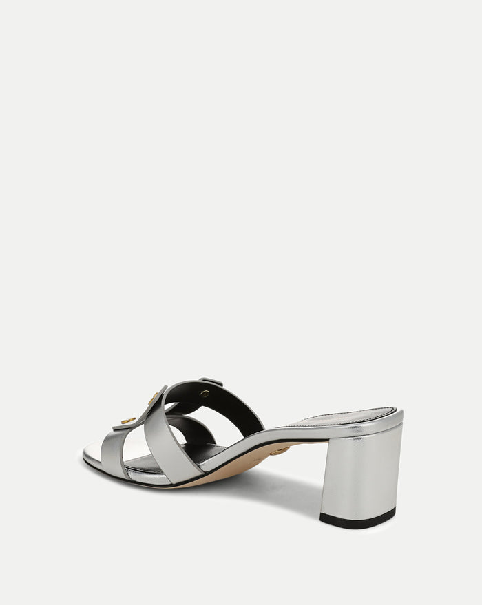 Veronica Beard Via Silver Mid-Heel Sandal - Silver