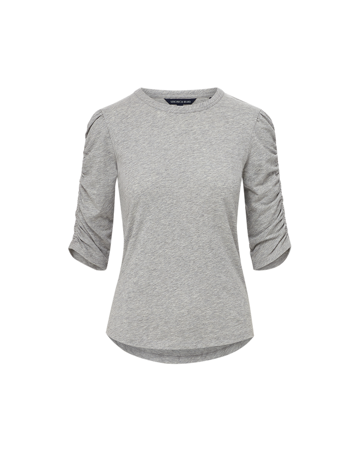 Veronica Beard Waldorf Ruched-Sleeve Slub T-Shirt - Heather Grey